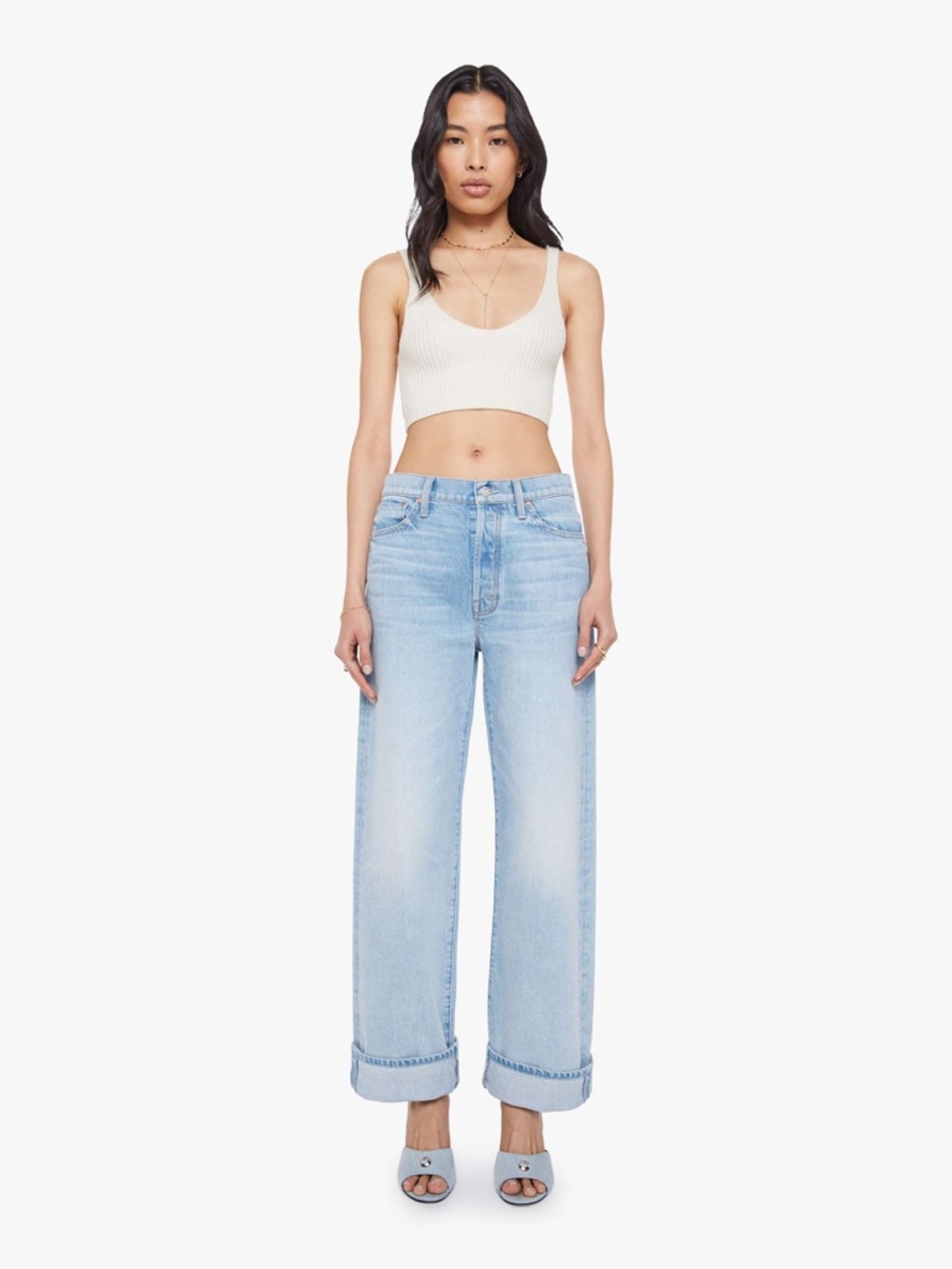 MOTHER The Dodger Button Hover Cuff jeans in "I Could Care Less"